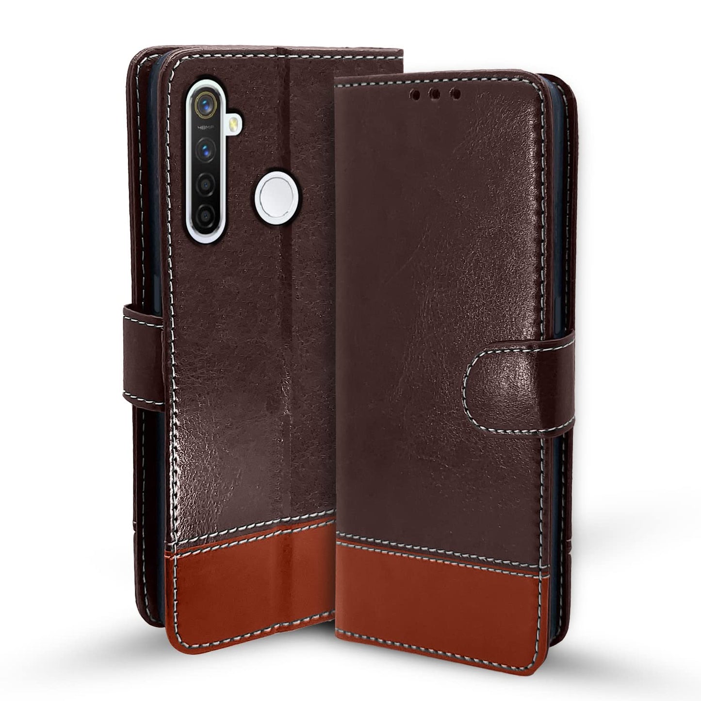 Pikkme Realme 5 Pro Constrast Flip Cover | Coffee & Brown