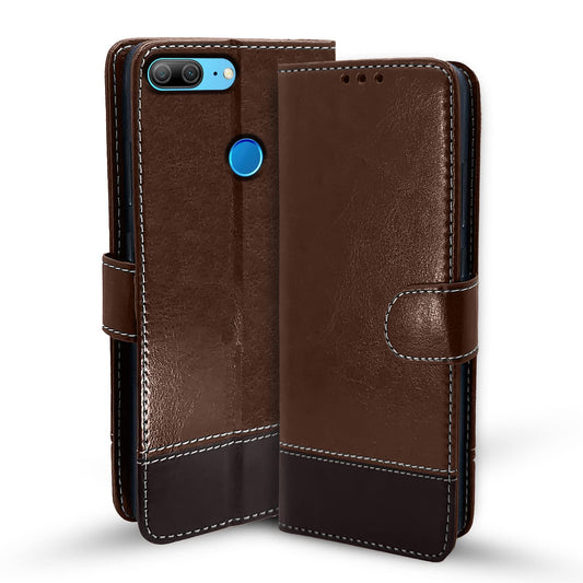 Pikkme Honor 9 Lite Constrast Flip Cover | Brown & Coffee