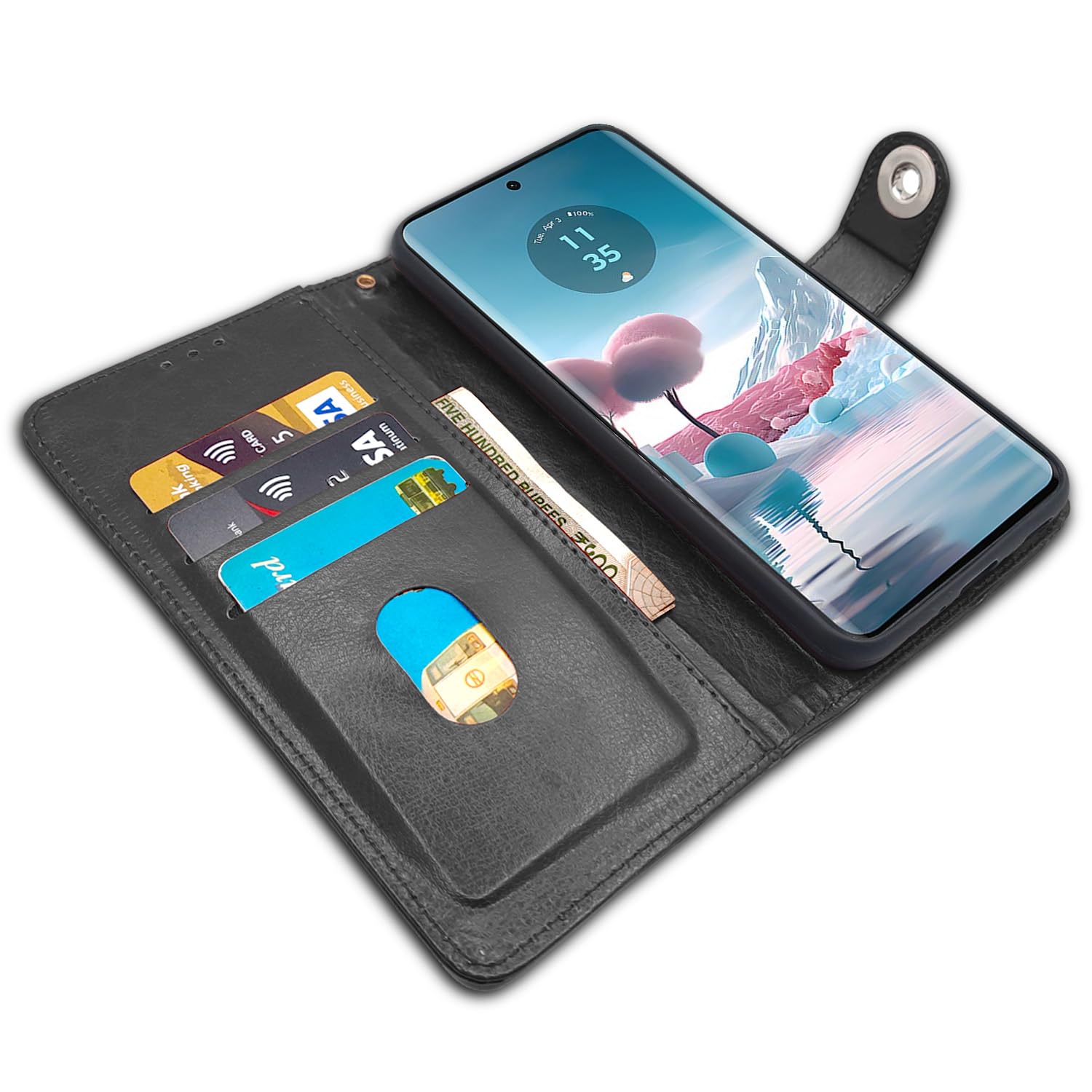 Pikkme Moto Edge 40 Neo 5G Button Flip Cover (Black)