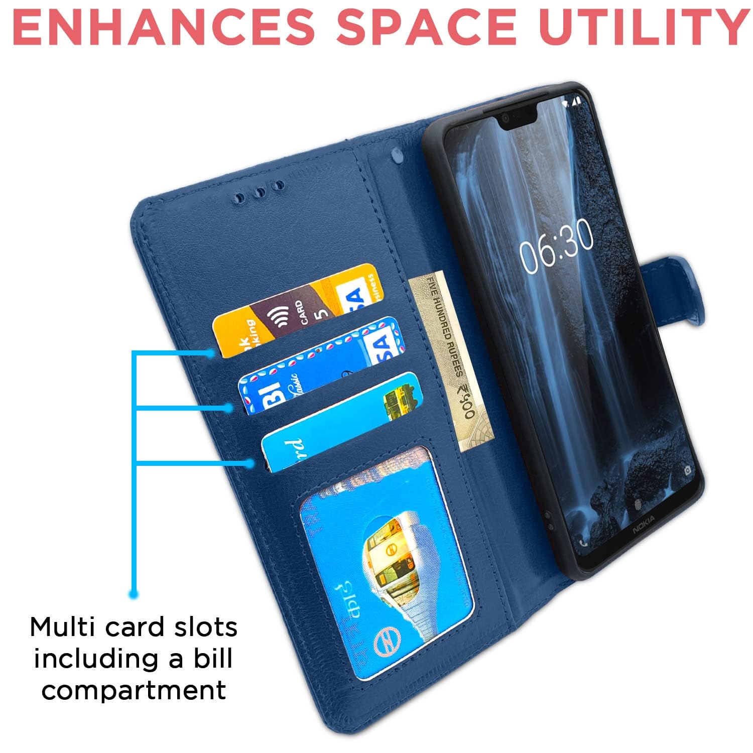 Pikkme Nokia 6.1 Plus / 6.1+ Vintage Flip Cover | Blue