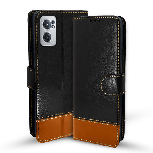 Pikkme OnePlus Nord Ce 2 5G Constrast Flip Cover | Black & Brown