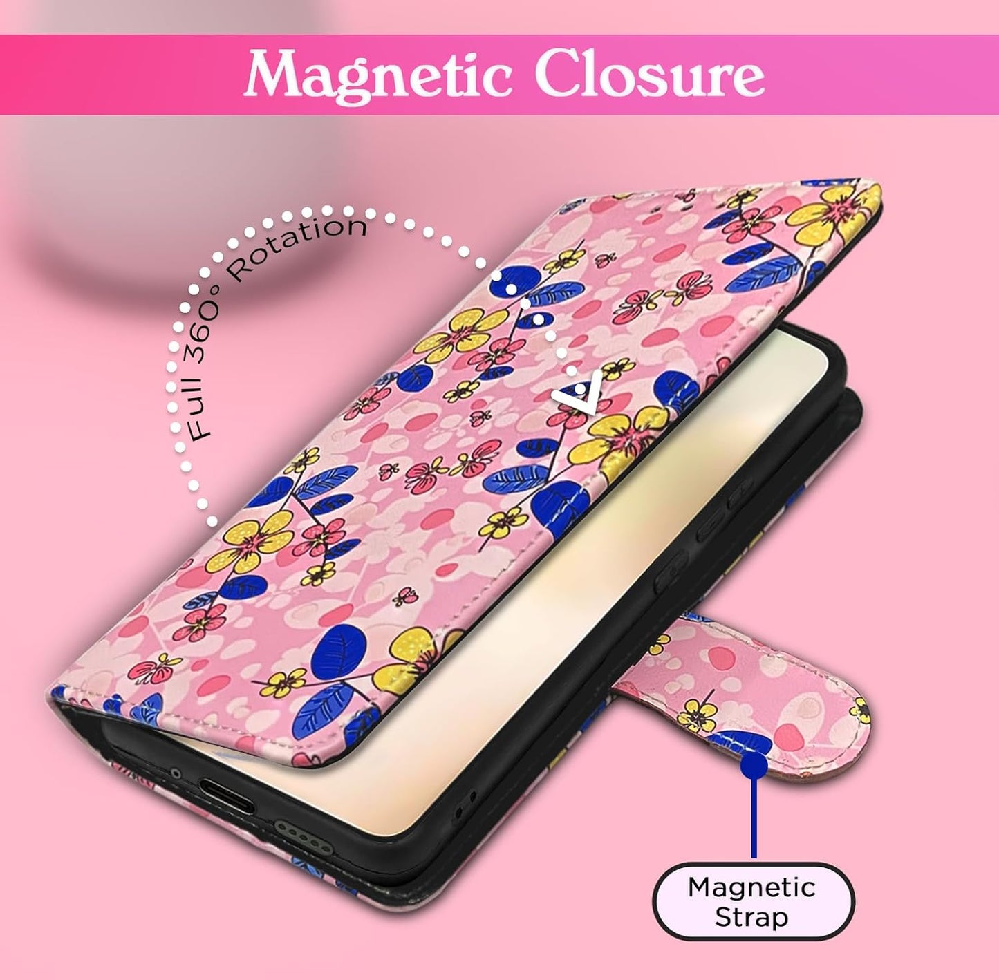 Pikkme Vivo Y200 5G Flower Flip Cover (Pink)