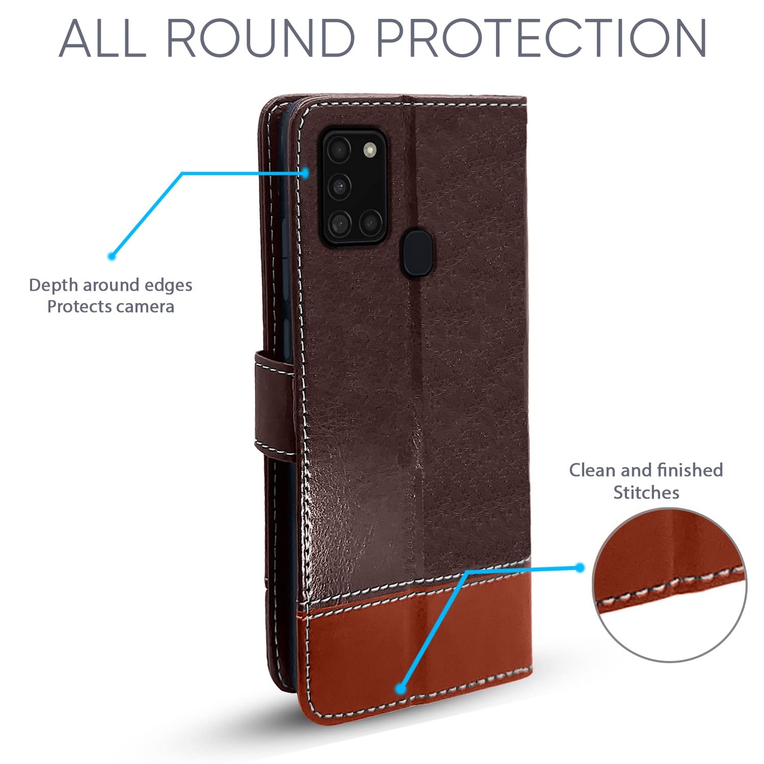 Pikkme Samsung Galaxy A21s Constrast Flip Cover |  Coffee & Brown