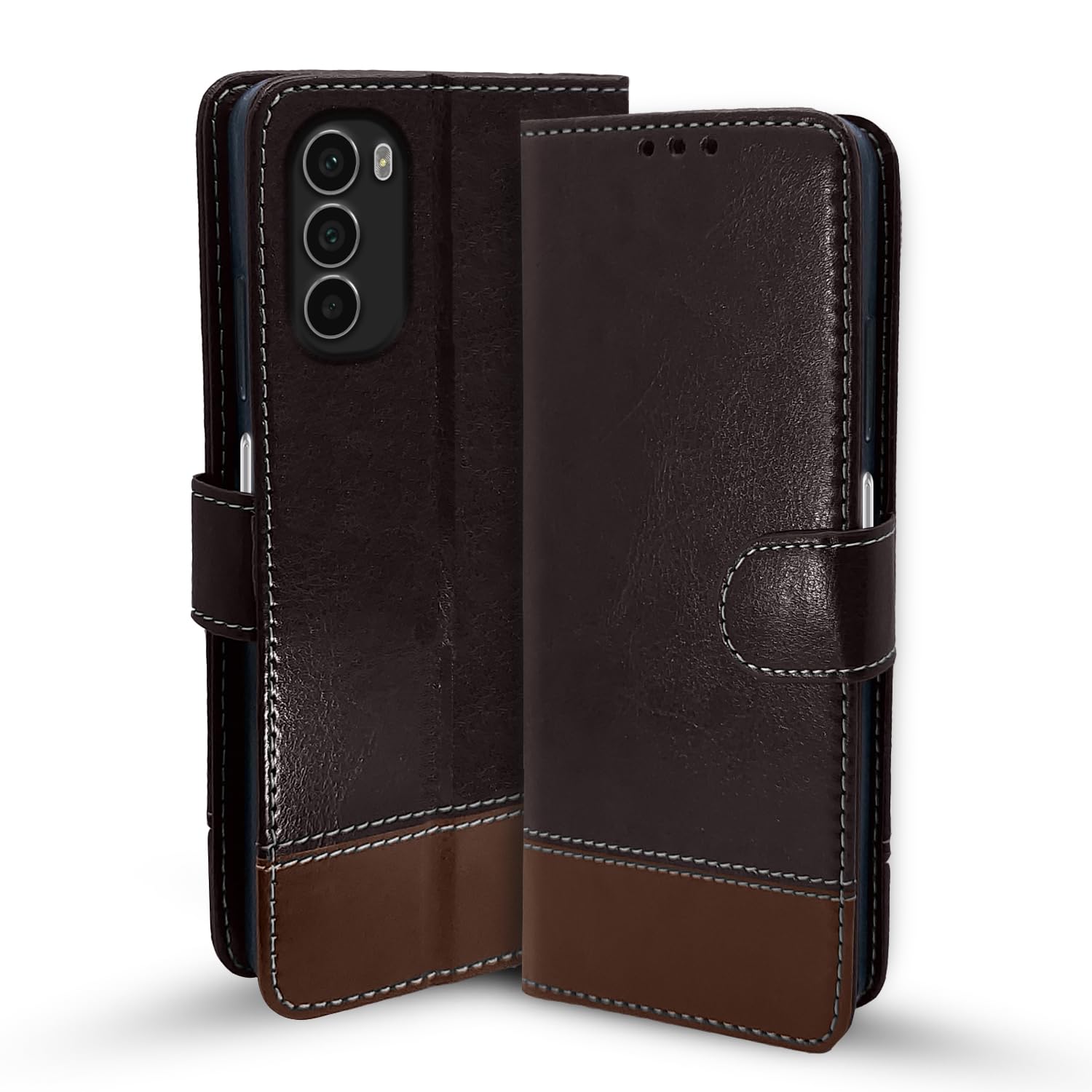 Pikkme Moto G52 Contrast Flip Cover (Coffee)