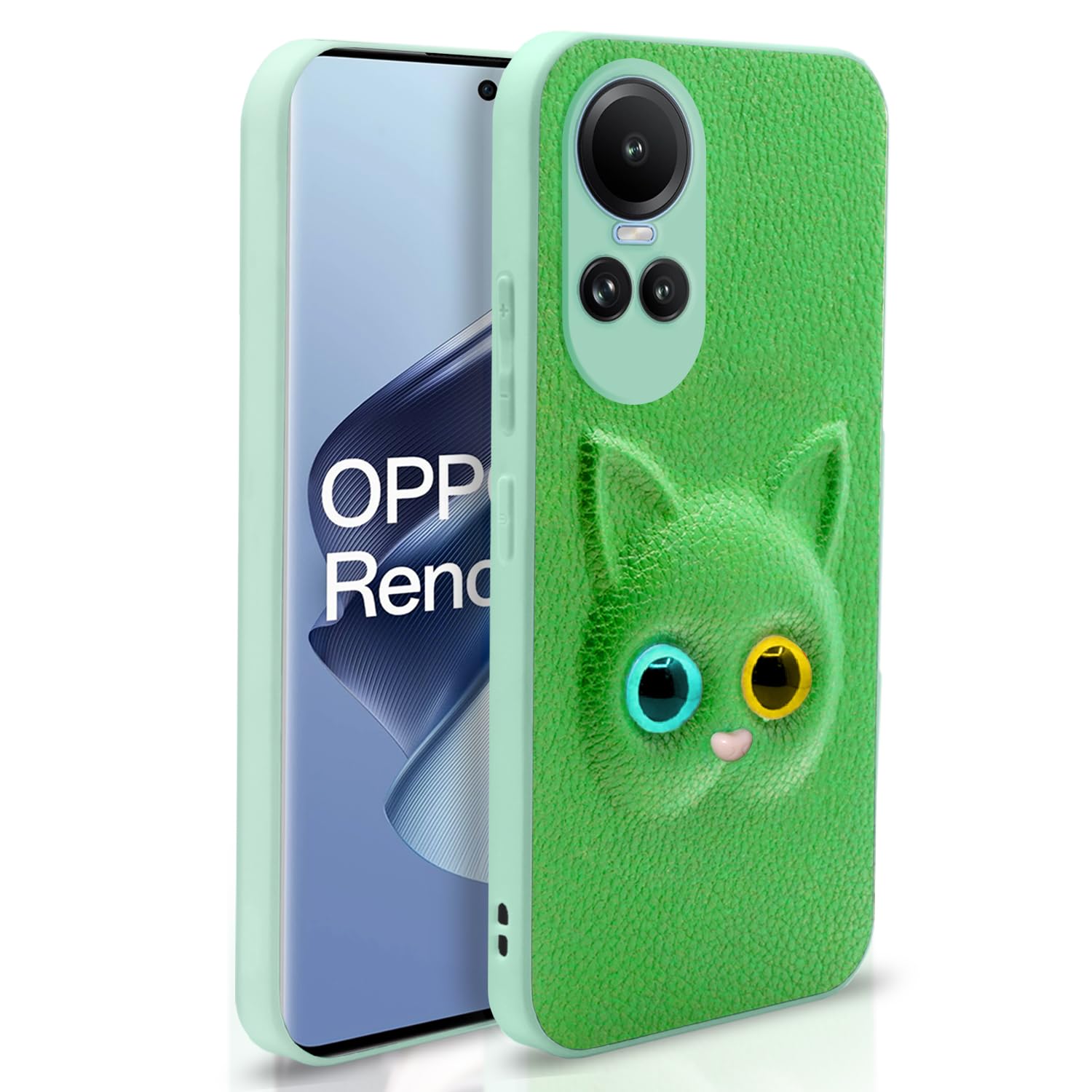 Pikkme Oppo Reno 10 5G Kitty Back Cover (Green)