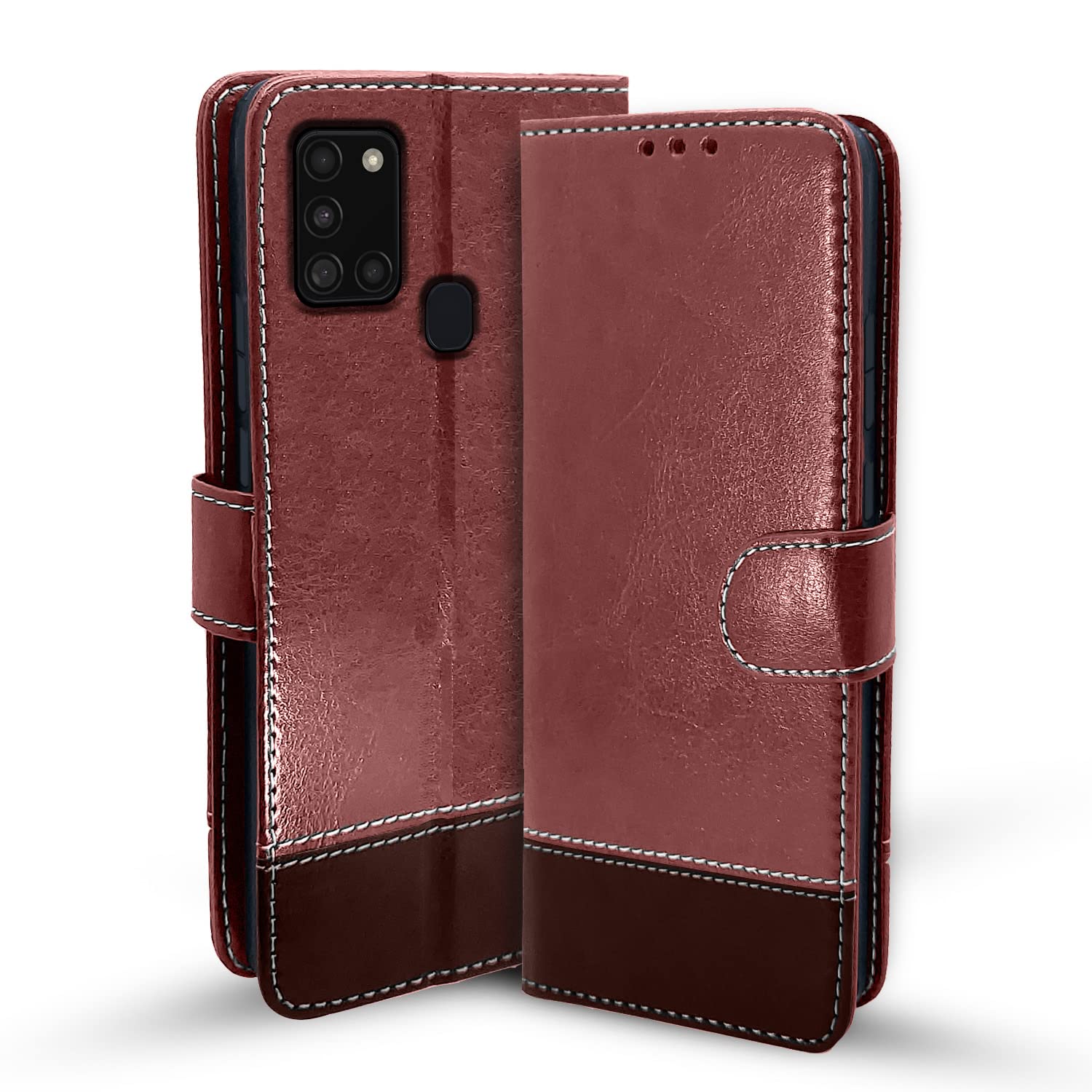 Pikkme Samsung Galaxy A21s Constrast Flip Cover | Brown & Coffee