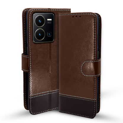 Pikkme Vivo Y35 Constrast Flip Cover | Brown & Coffee