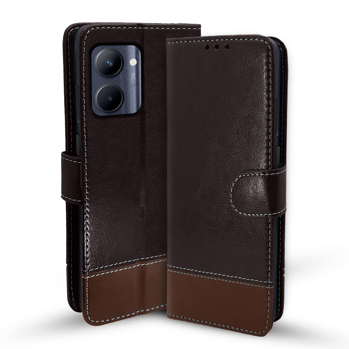 Pikkme Realme C33 Constrast Flip Cover | Coffee & Brown