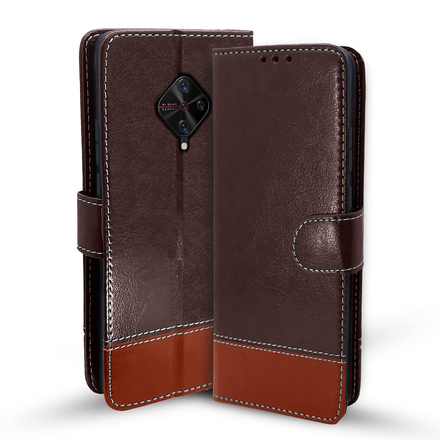 Pikkme Vivo S1 Pro Constrast Flip Cover | Coffee & Brown