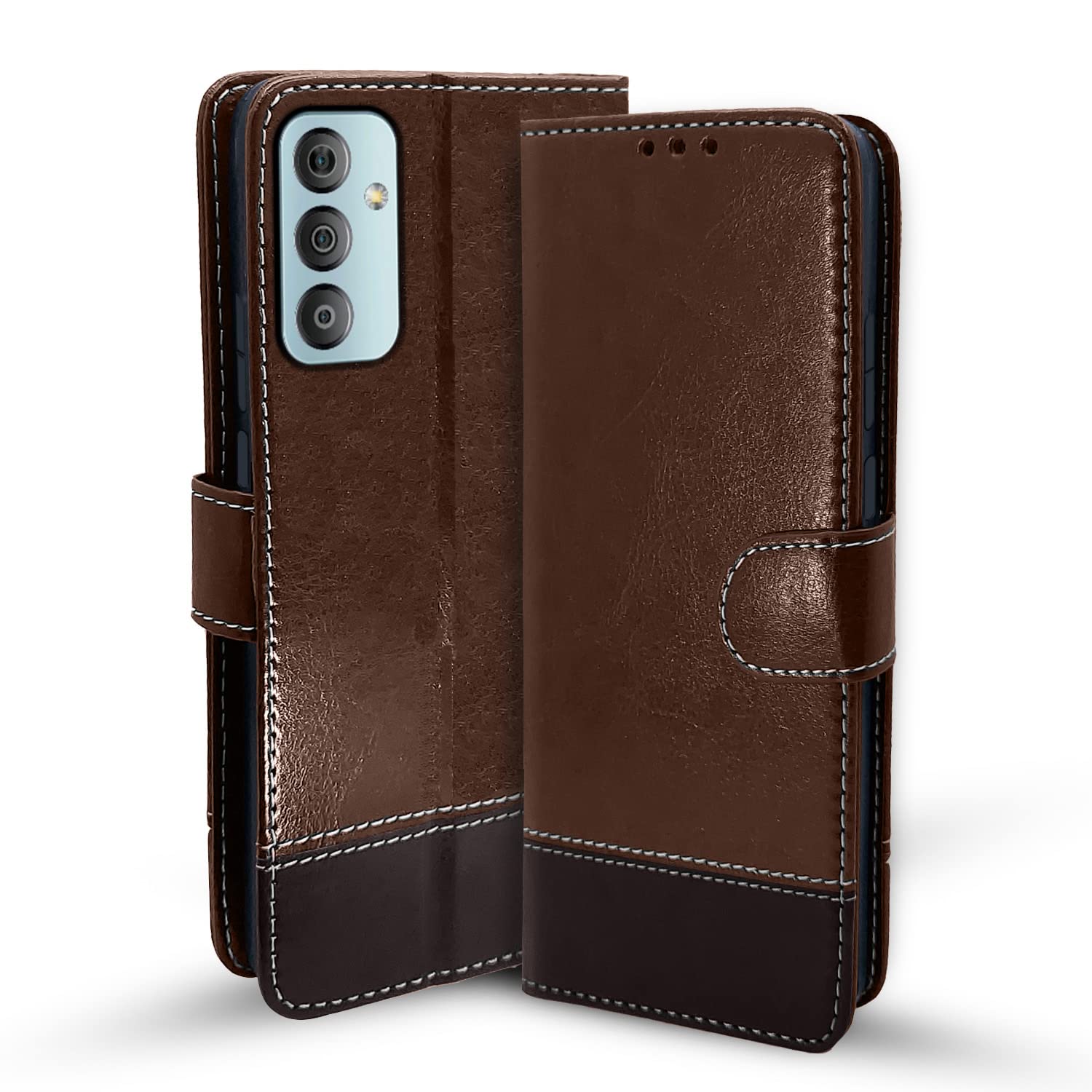 Pikkme Samsung Galaxy F23 5G Constrast Flip Cover | Brown & Coffee