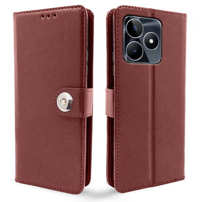 Pikkme Realme Narzo N53 / C53 Button Flip Cover (Brown)