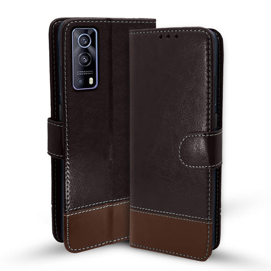 Pikkme iQOO Z3 5G Contrast Flip Cover (Coffee)