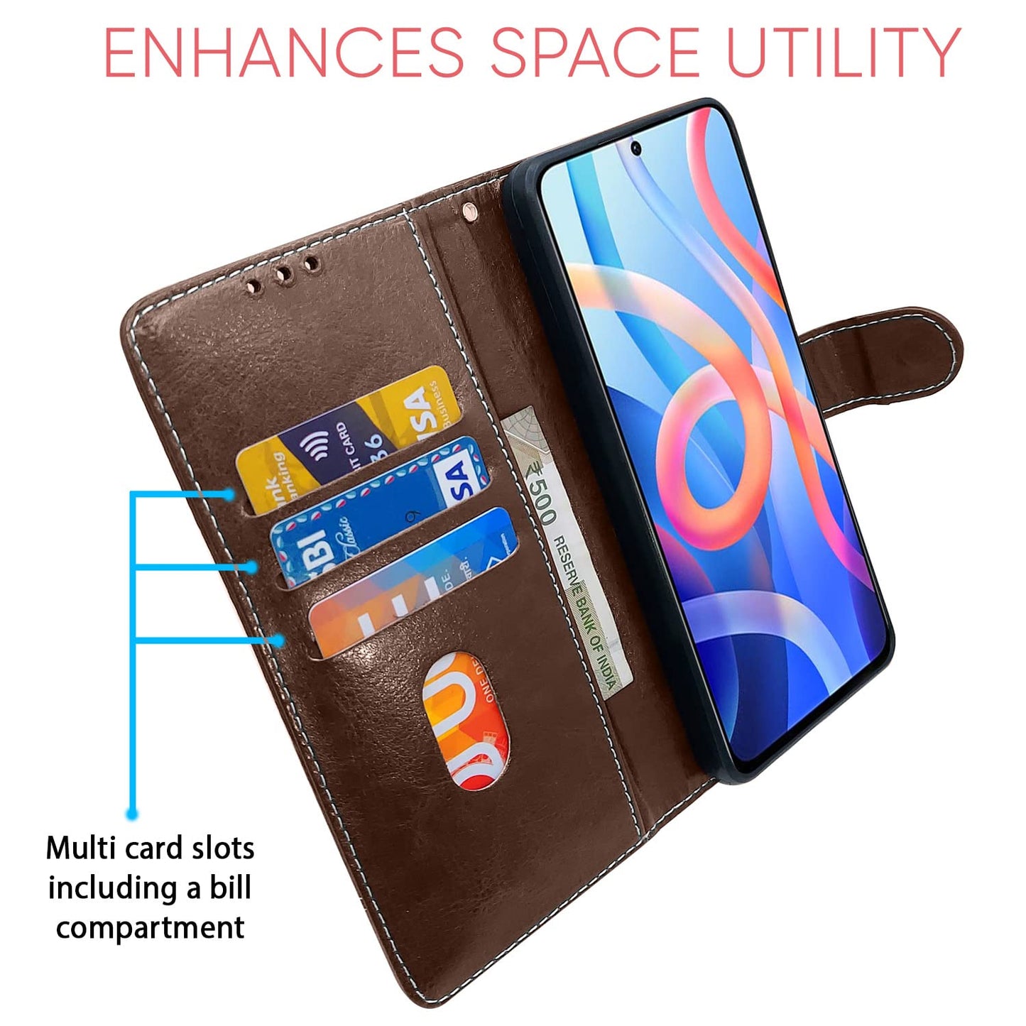 Pikkme Mi Redmi Note 11T 5G / Poco M4 Pro Constrast Flip Cover | Brown & Coffee