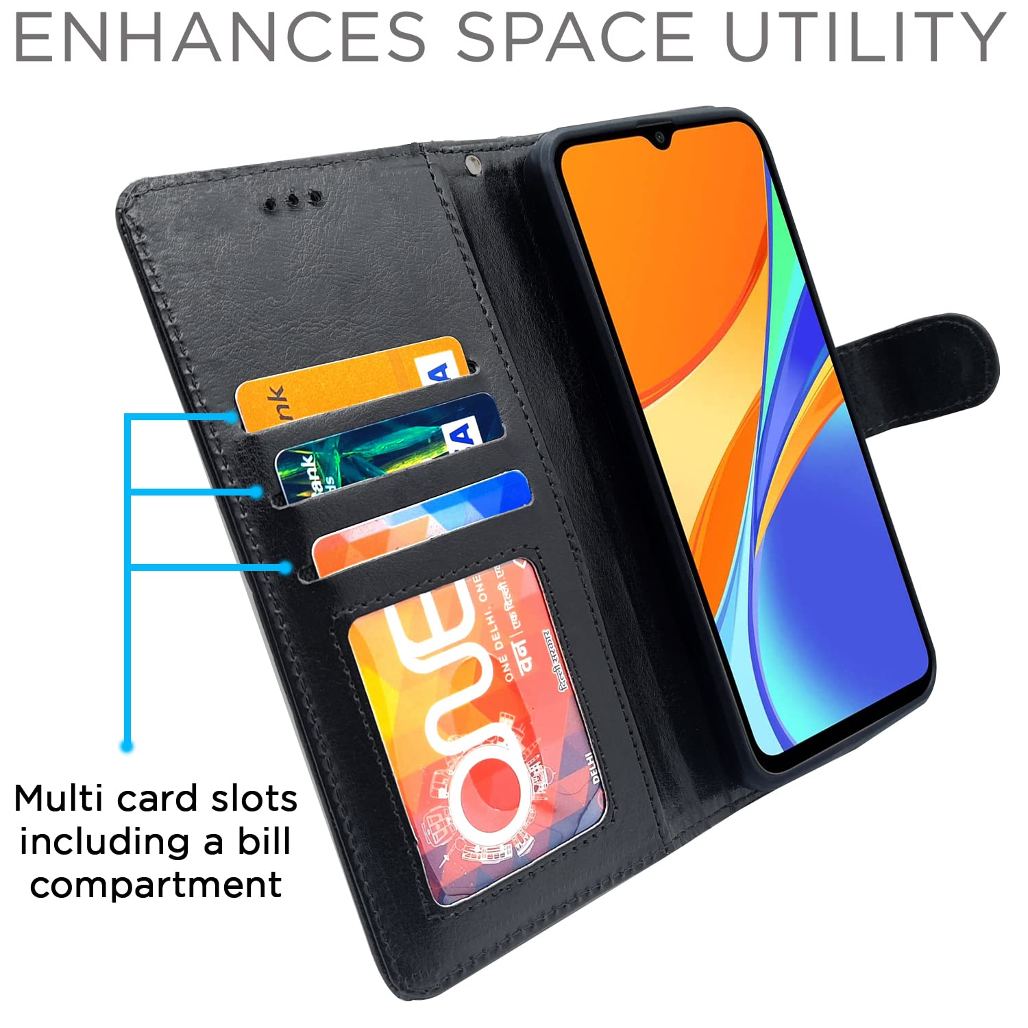 Mi Redmi 10A / Redmi 9 / Redmi 9C / 9 Activ/Poco C31  Vintage Flip Cover | Black