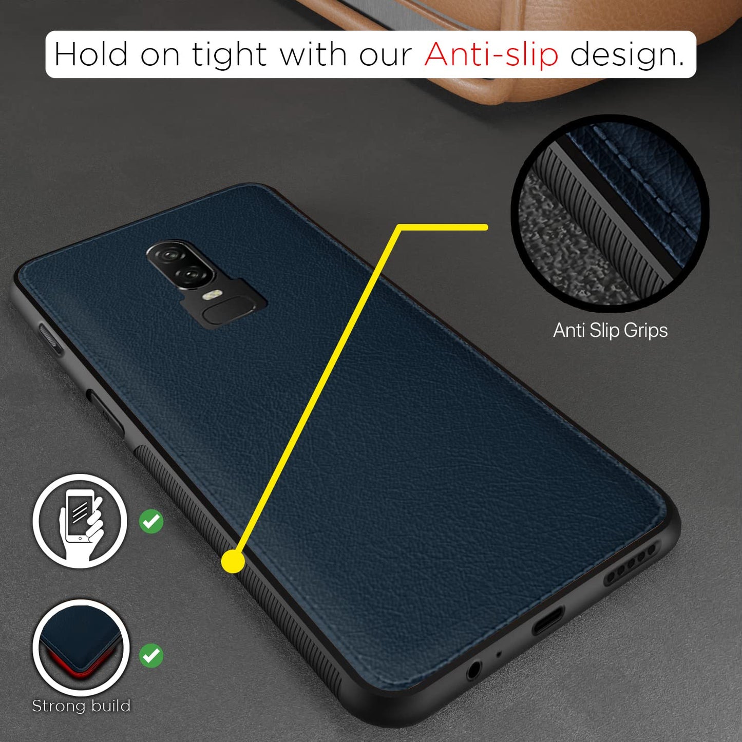 Pikkme OnePlus 6 Leather Back Cover | Blue