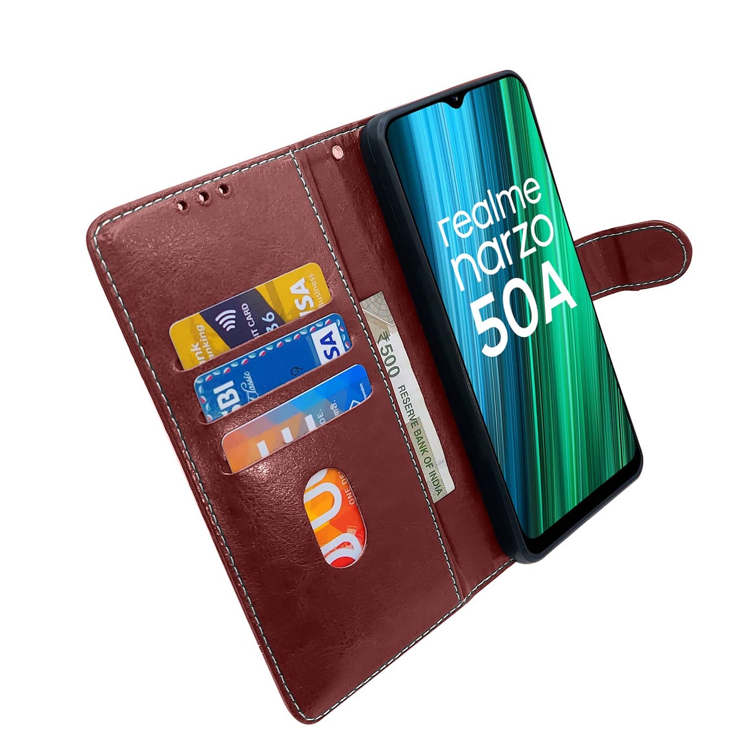 Pikkme Realme Narzo 50A Constrast Flip Cover | Brown & Coffee