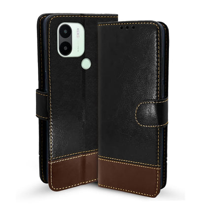 Pikkme Redmi A1 Plus Constrast Flip Cover | Black & Brown