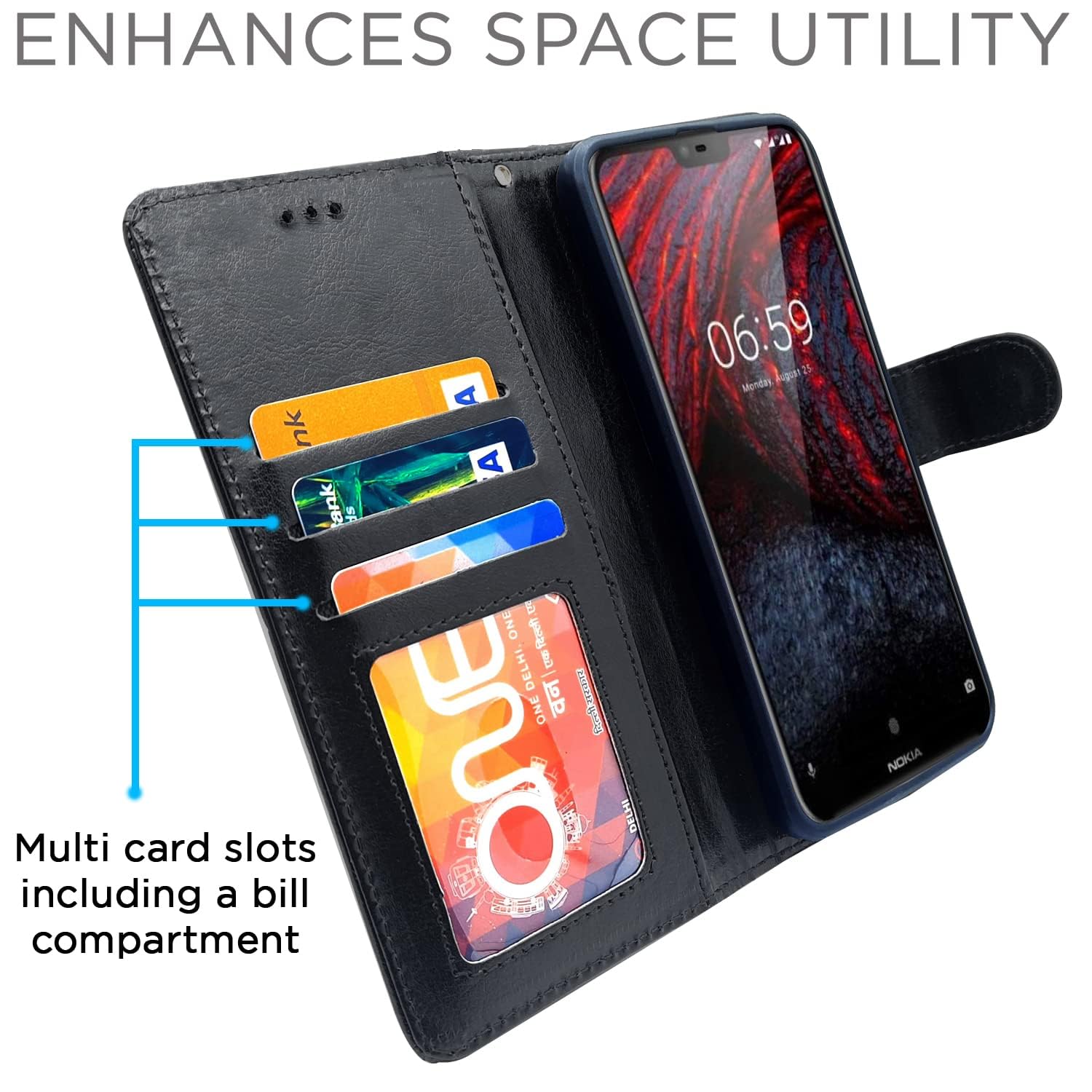 Pikkme Nokia 6.1 Plus / 6.1+ Vintage Flip Cover | Black