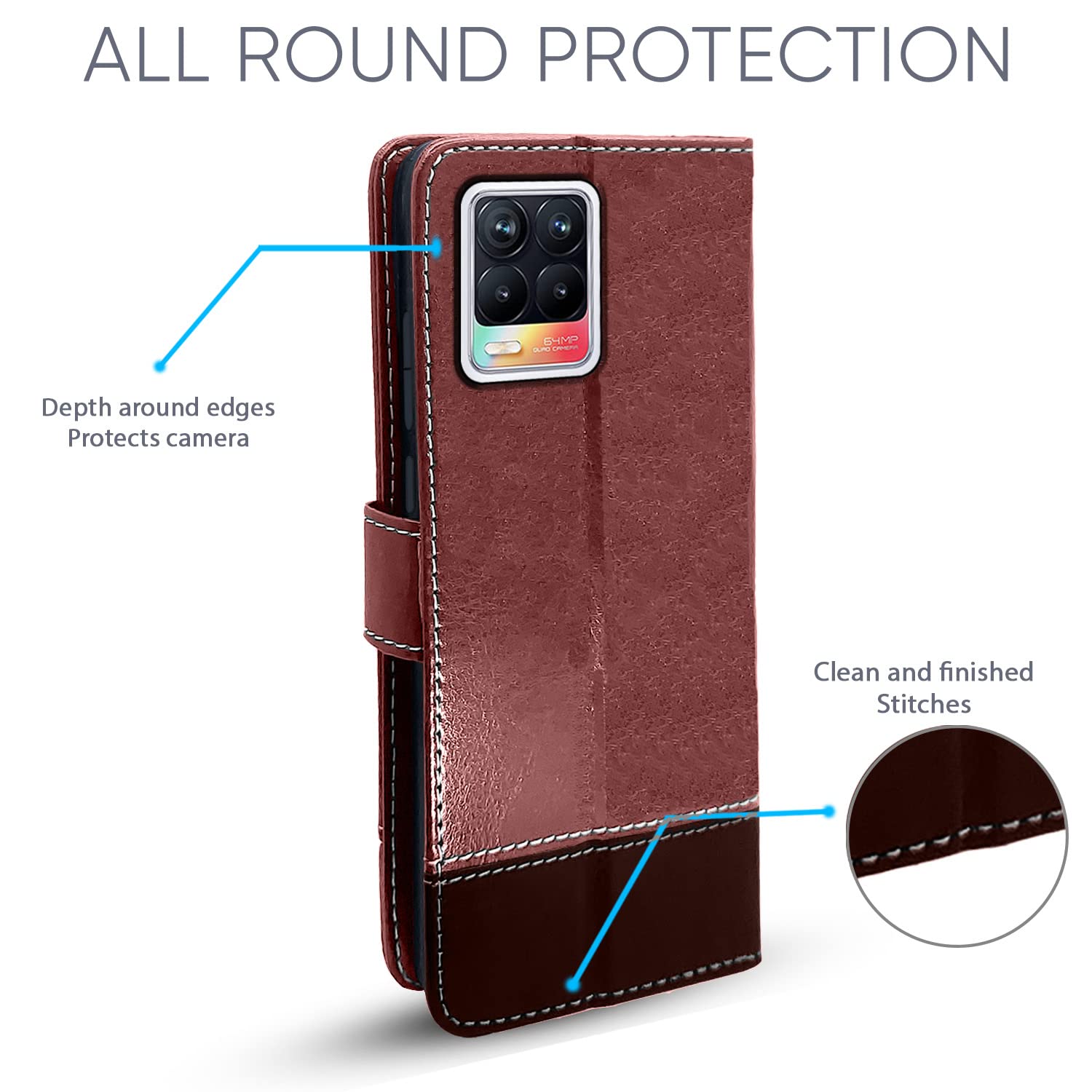 Pikkme Realme 8 4G / Realme 8 Pro Constrast Flip Cover | Brown & Coffee