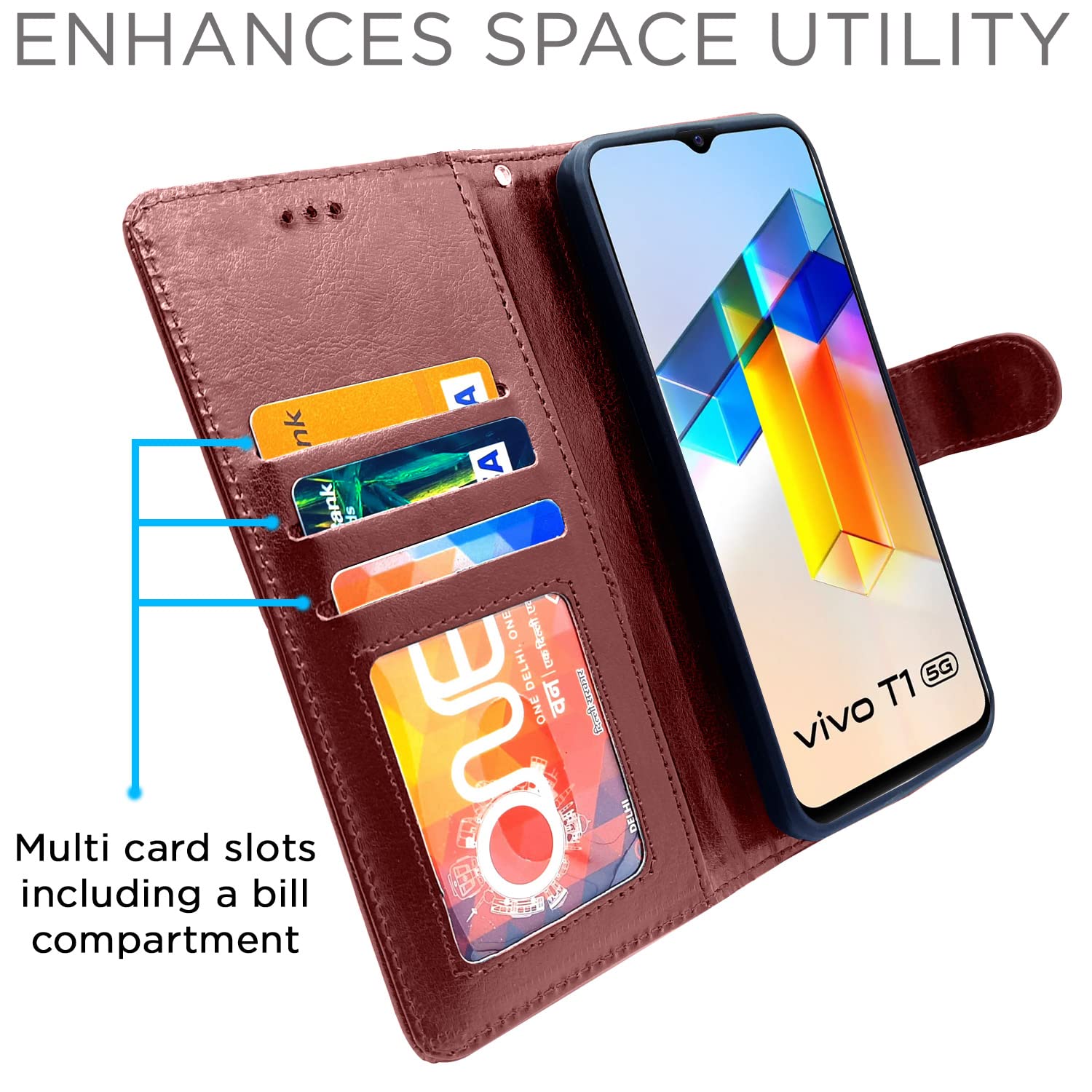 Pikkme Vivo T1 5G / Vivo Y75 5G / IQOO Z6 5G Vintage Flip Cover | Brown