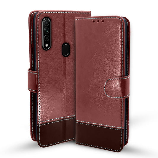 Pikkme Oppo A31 Constrast Flip Cover | Brown & Coffee