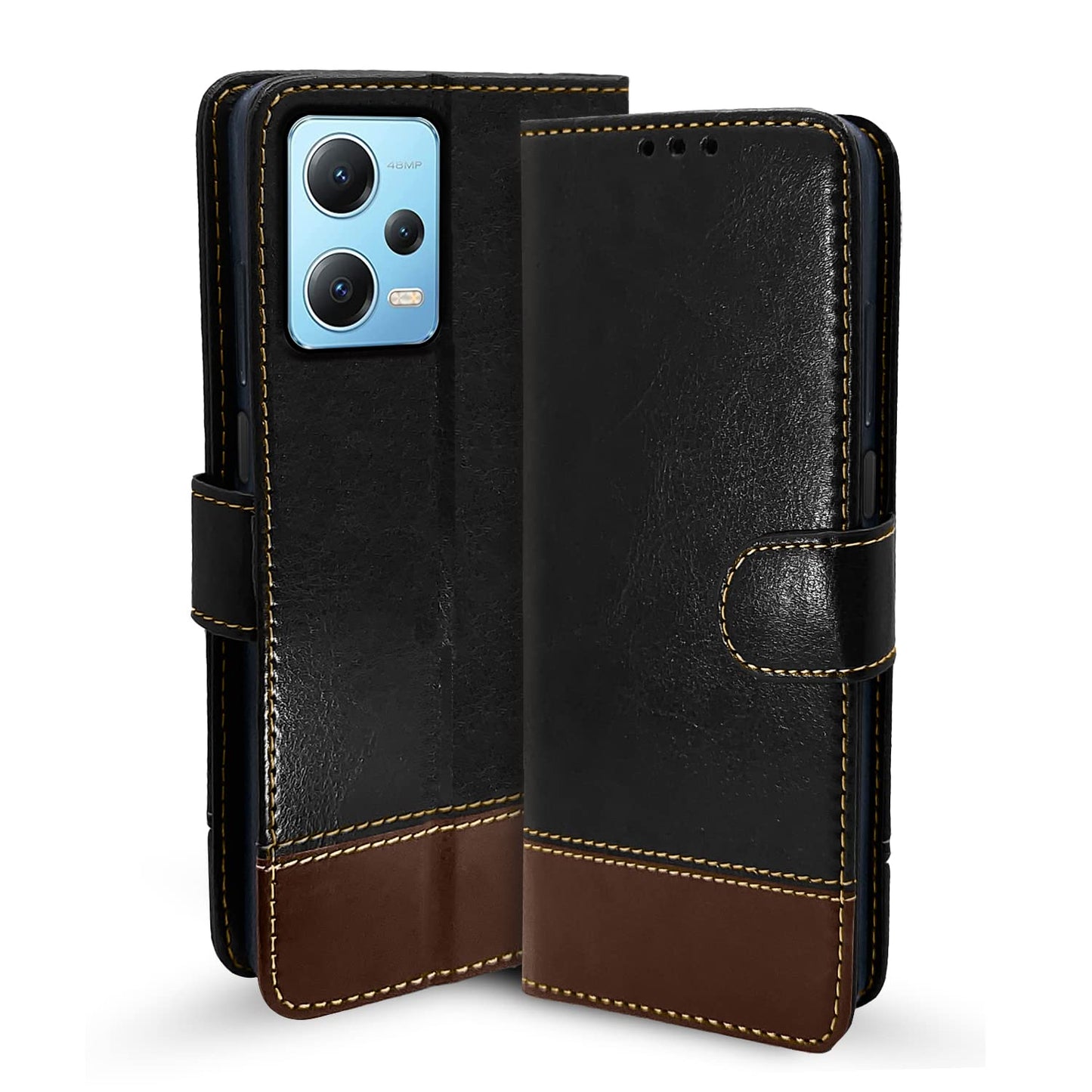 Pikkme Redmi Note 12 Pro 5G Constrast Flip Cover | Black & Brown