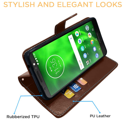 Pikkme Moto G6 Play Contrast Flip Cover (Brown)