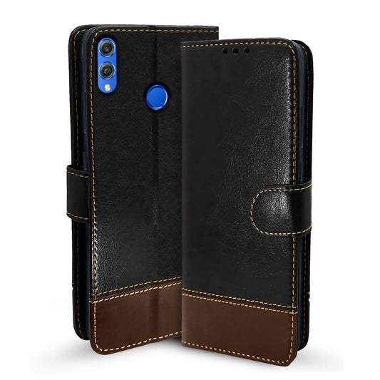 Pikkme Honor 8X Constrast Flip Cover | Black & Brown