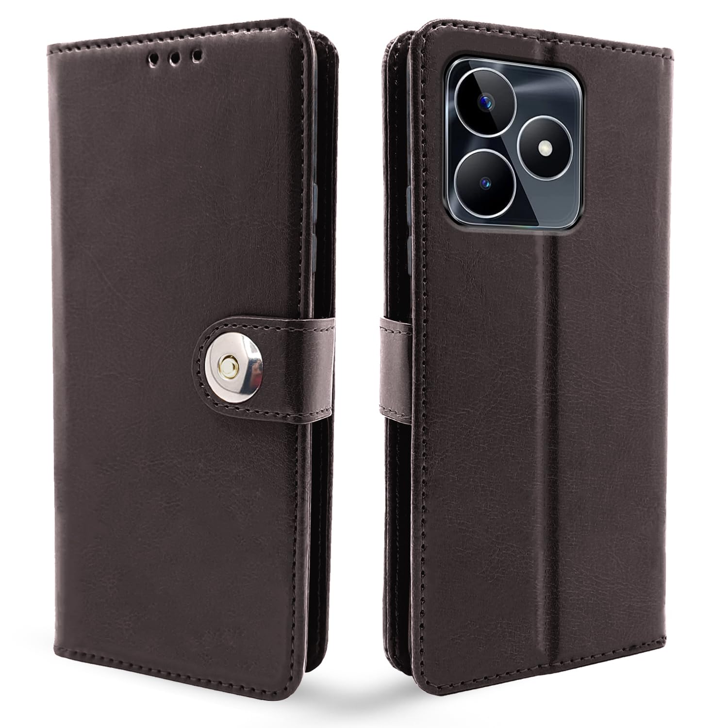 Pikkme Realme Narzo N53 / C53 Button Flip Cover (Coffee)