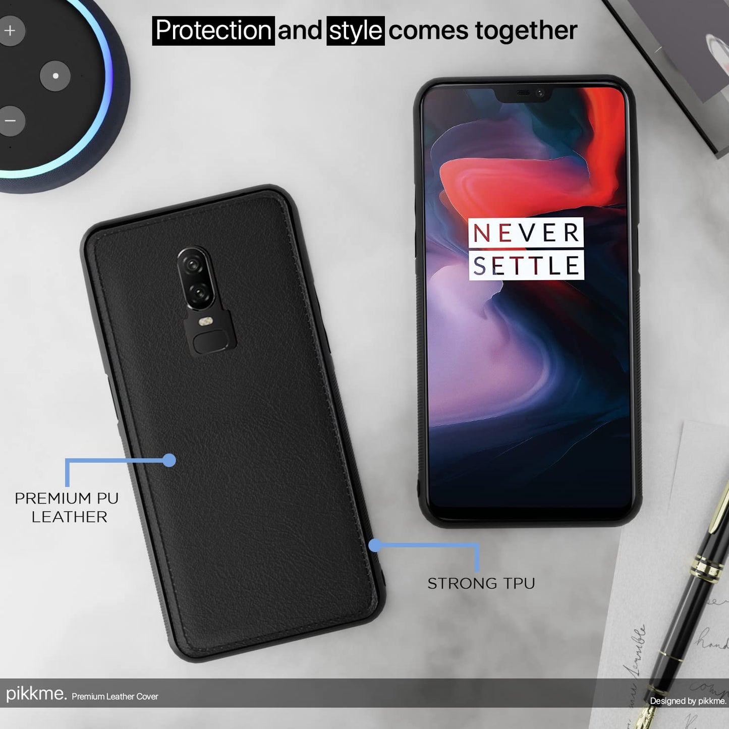 Pikkme OnePlus 6 Leather Back Cover | Black