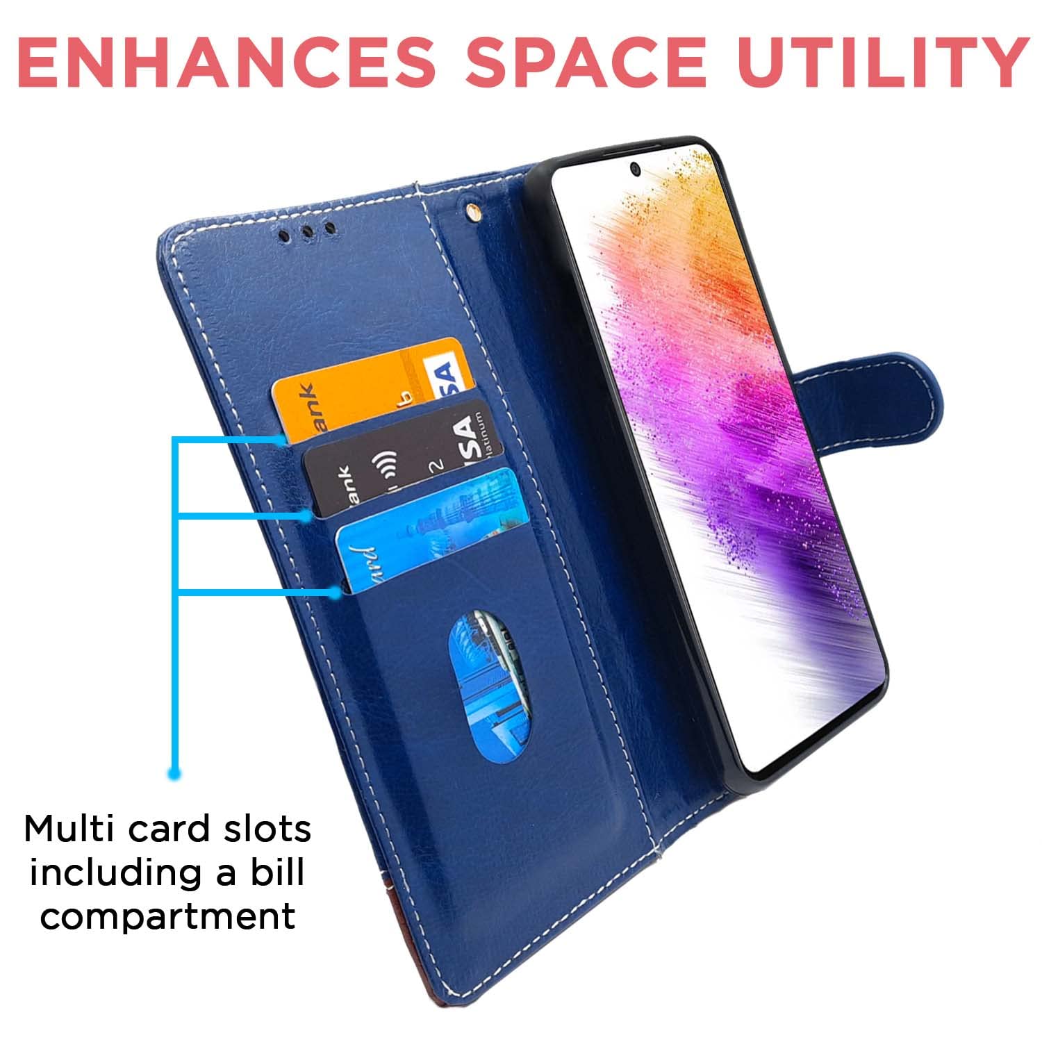 Pikkme Samsung Galaxy A73 5G Constrast Flip Cover | Blue & Brown