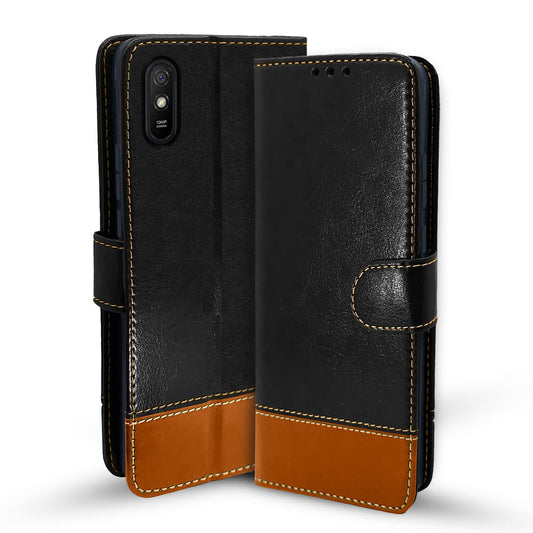 Pikkme Mi Redmi 9A / 9i / 9A Sport Constrast Flip Cover | Black & Brown