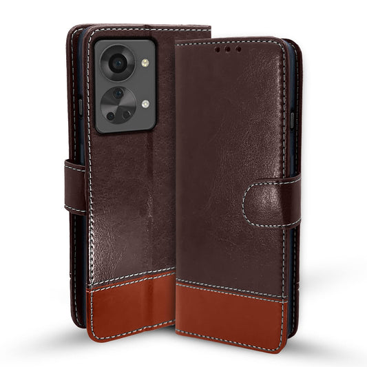 Pikkme OnePlus Nord 2T 5G Contrast Flip Cover | Coffee & Brown