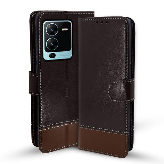 Pikkme Vivo V25 Pro 5G Constrast Flip Cover | Coffee & Brown