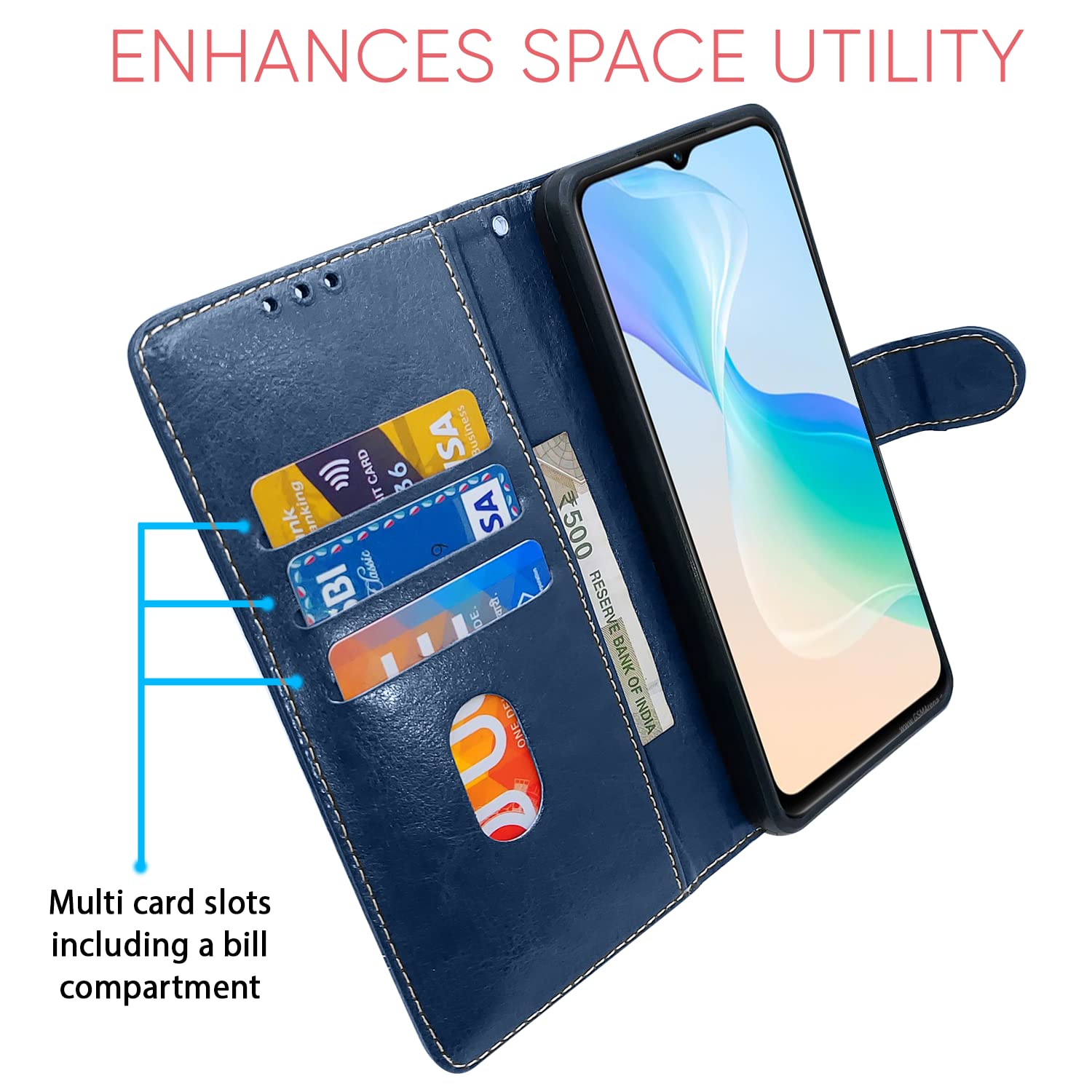 Pikkme Vivo T1 5G / Vivo Y75 5G / iQOO Z6 5G Constrast Flip Cover | Blue & Brown