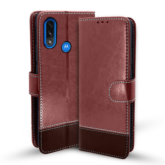 Pikkme Moto E7 Power Contrast Flip Cover (Brown)