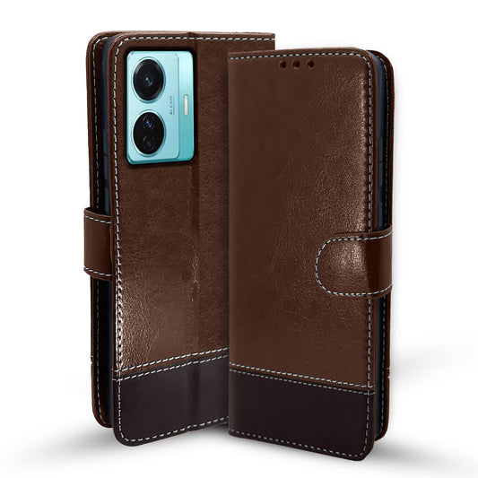 Pikkme iQOO Z6 44W / Vivo T1 44W Constrast Flip Cover | Brown & Coffee