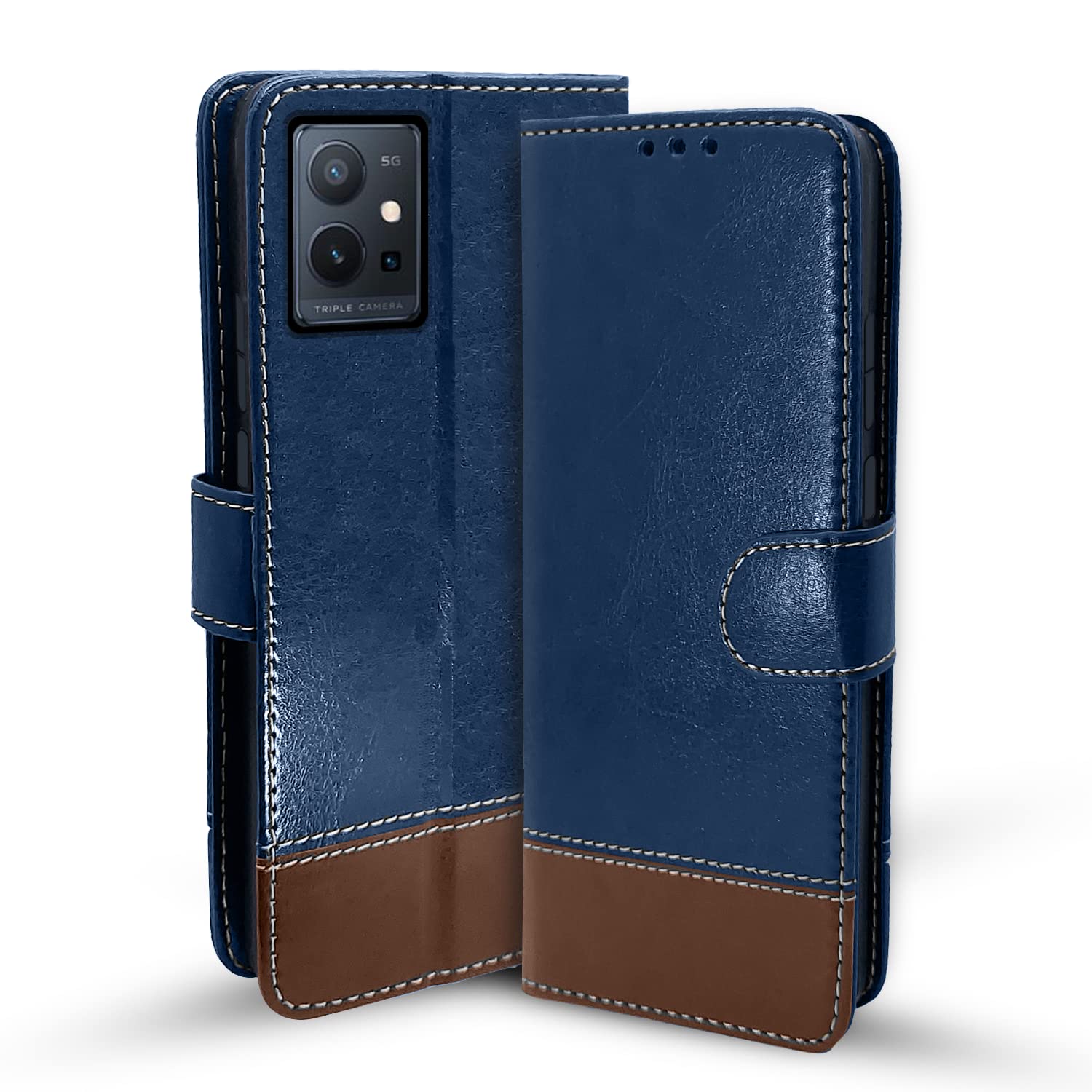 Pikkme Vivo T1 5G / Vivo Y75 5G / iQOO Z6 5G Constrast Flip Cover | Blue & Brown