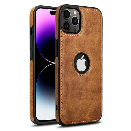 Pikkme iPhone 14 Pro Max Leather Back Case Brown