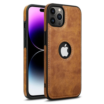 Pikkme iPhone 14 Pro Leather Back Case Brown