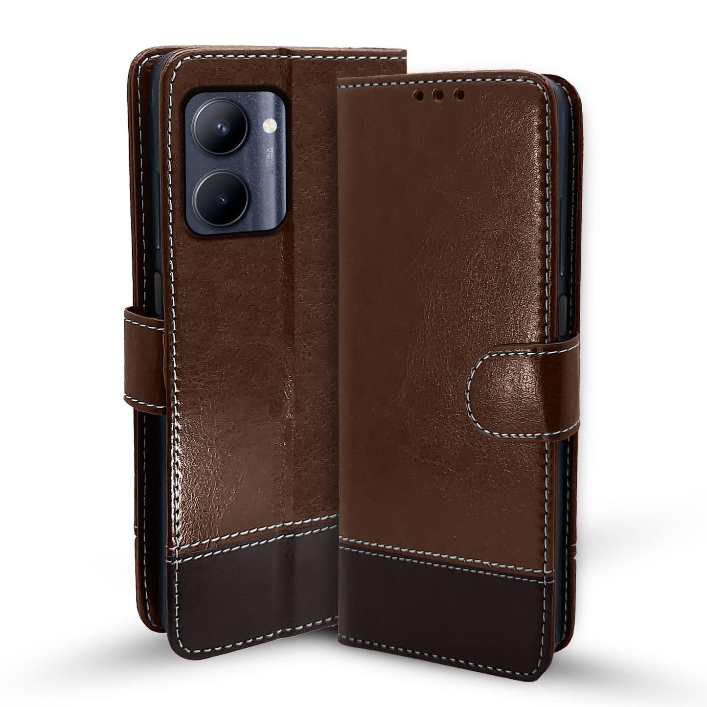 Pikkme Realme C33 Constrast Flip Cover | Brown & Coffee