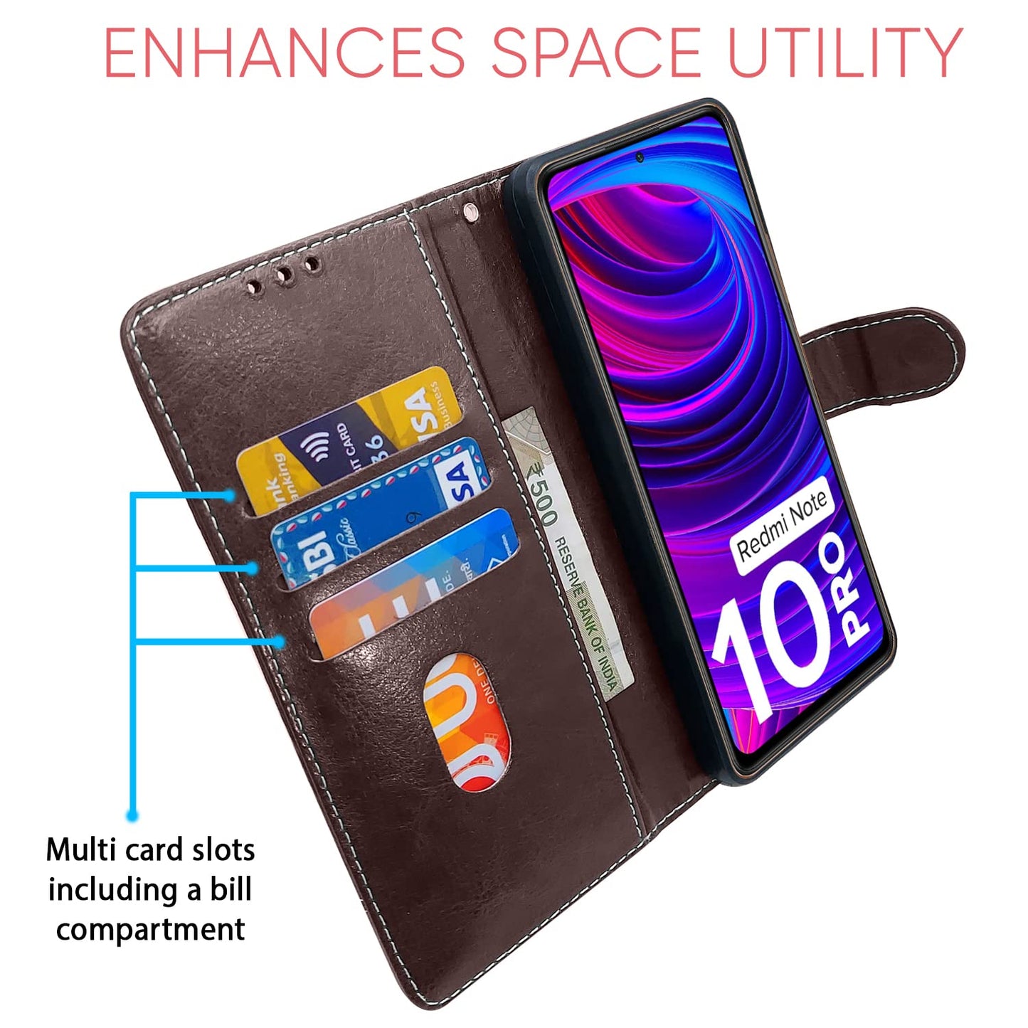 Pikkme Mi Redmi Note 10 Pro/Note 10 Pro Max Constrast Flip Cover | Coffee & Brown