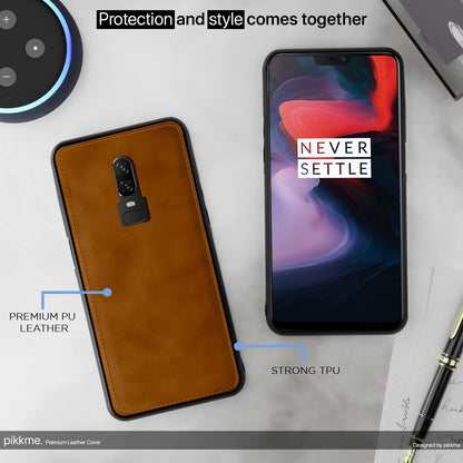 Pikkme OnePlus 6 Leather Back Cover | Brown