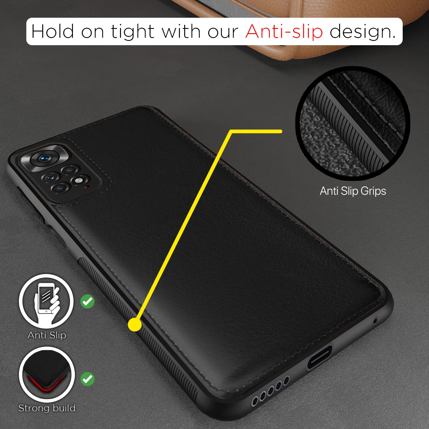 Black Leatherback mobile cover for Redmi Note 11/Note 11s – Pikkme – photo 2