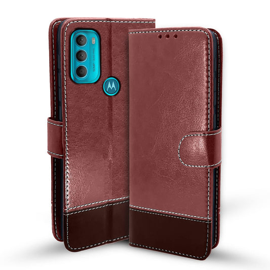 Pikkme Moto G71 Contrast Flip Cover (Brown)