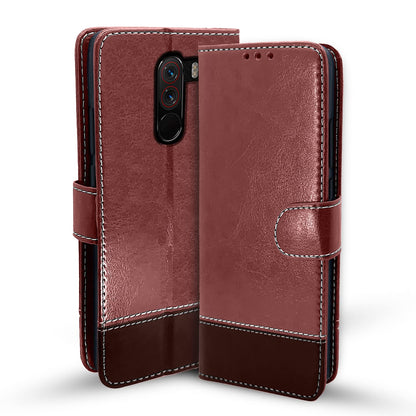 Pikkme Mi Poco F1 Constrast Flip Cover | Brown & Coffee