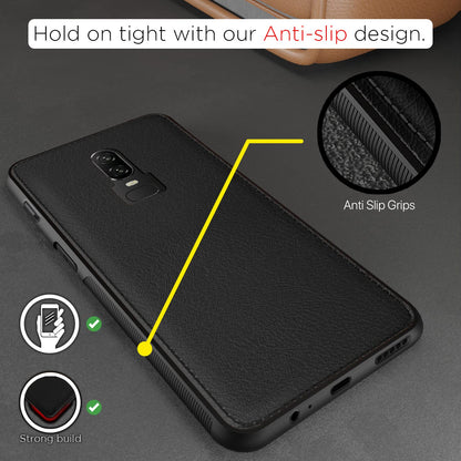 Pikkme OnePlus 6 Leather Back Cover | Black