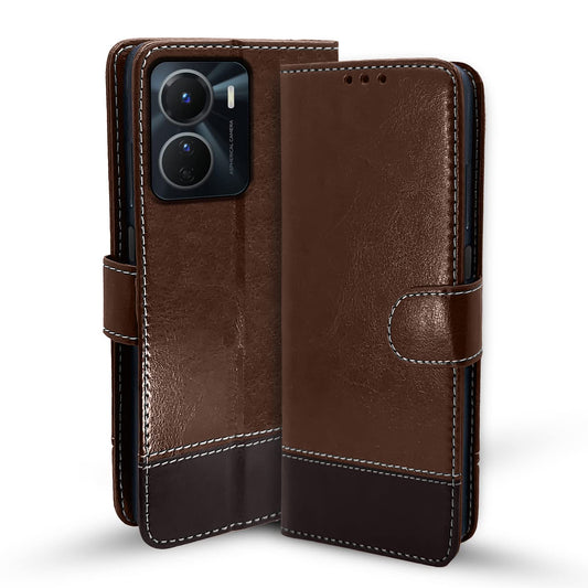 Pikkme Vivo Y16 Constrast Flip Cover | Brown & Coffee