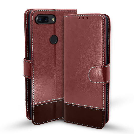 Pikkme OnePlus 5T Contrast Flip Cover | Brown & Coffee