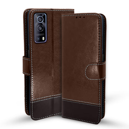 Pikkme iQOO Z3 5G Contrast Flip Cover (Brown)